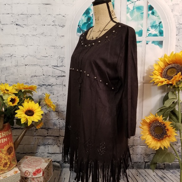 🦋L-3X STUNNING!🦋BOHO FAUX SUEDE TUNIC🦋 - Picture 3 of 8